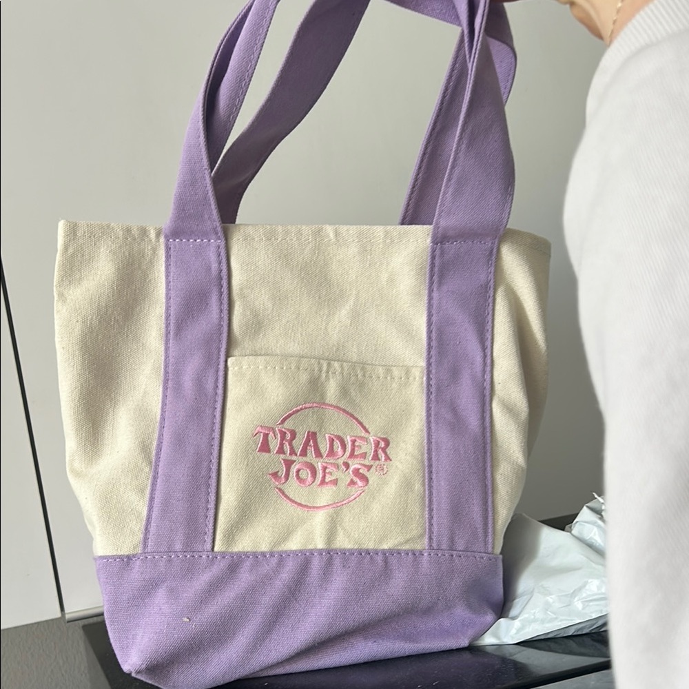 Trader Joe’s mini tote bag purple